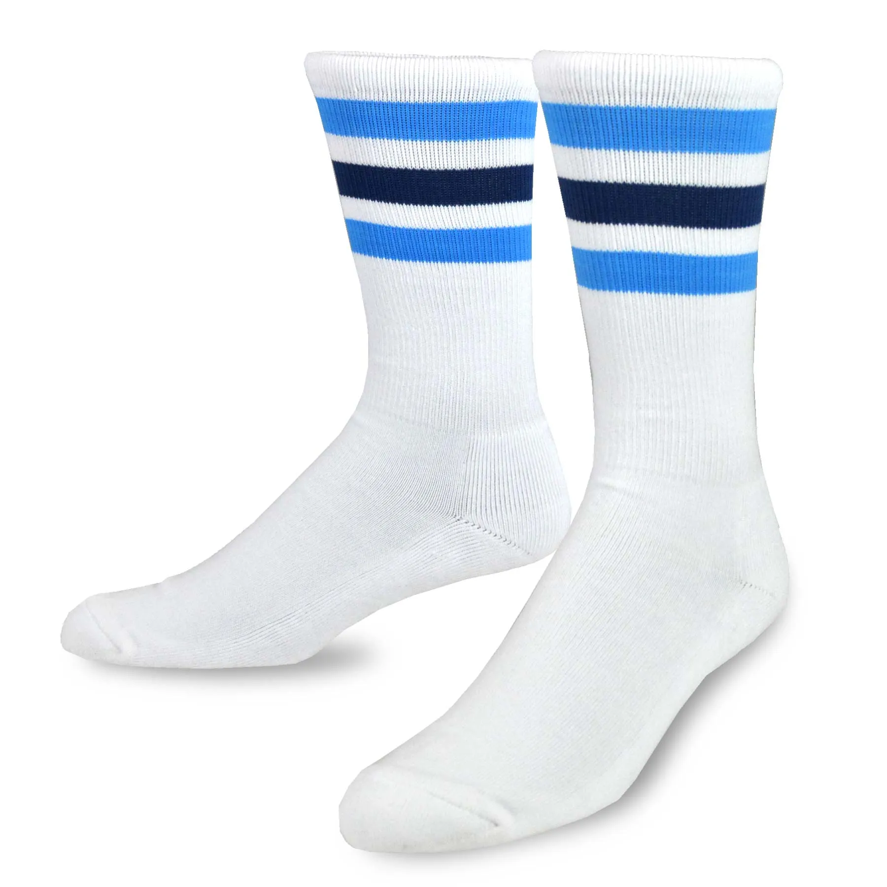 TeeHee Socks Men's Sports Cotton Crew Stripes White 3-Pack (50257)