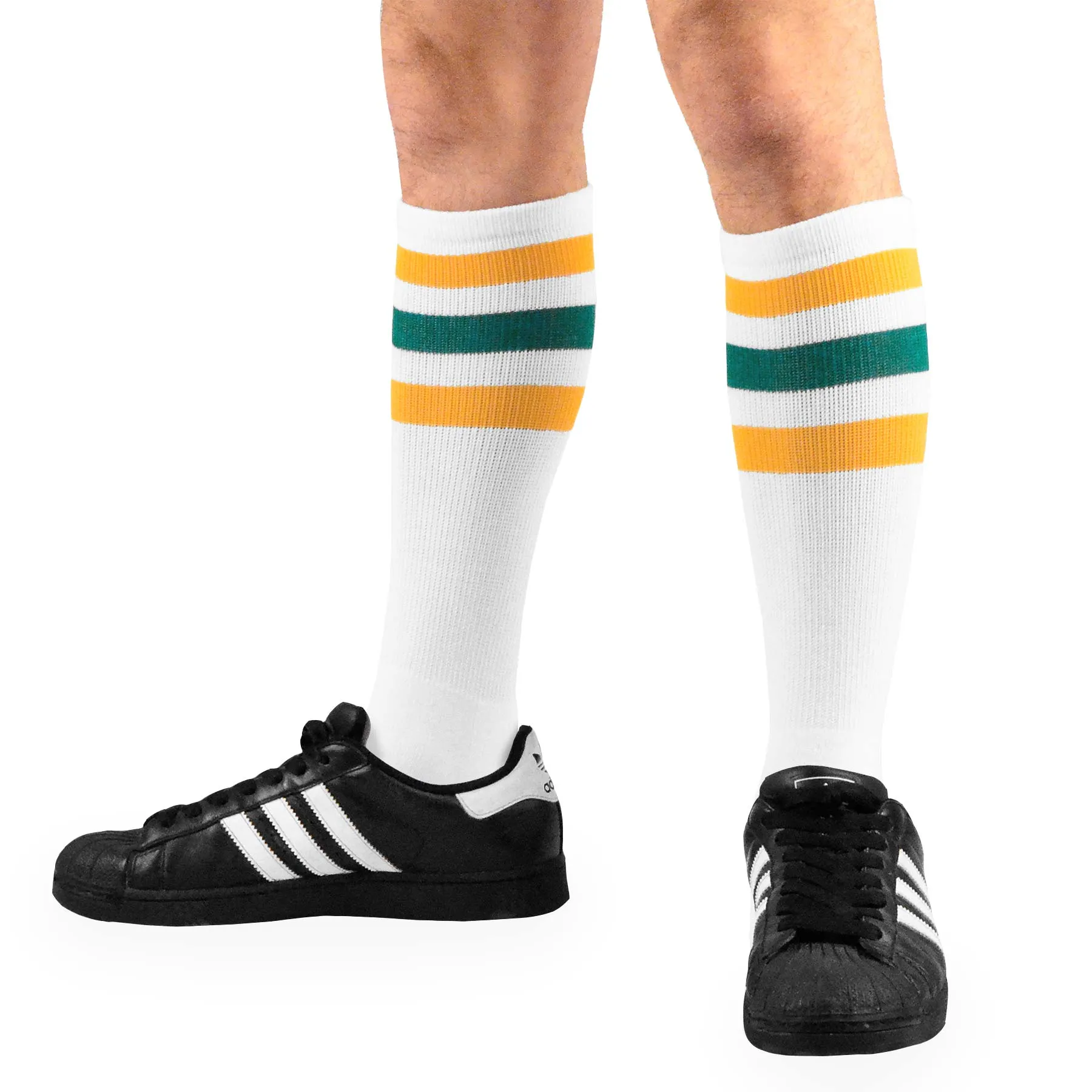 TeeHee Socks Men's Sports Cotton Crew Stripes White 3-Pack (50257)