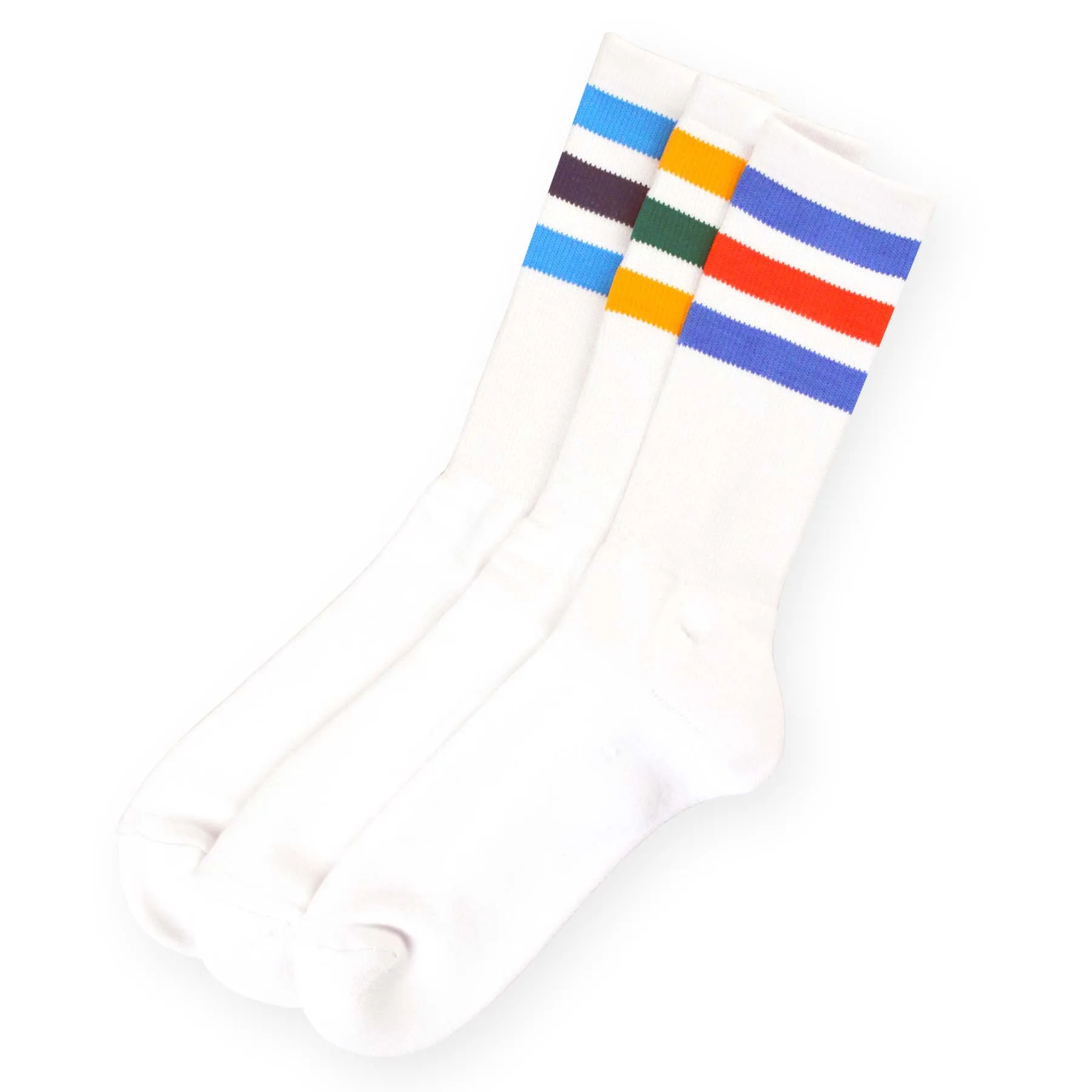 TeeHee Socks Men's Sports Cotton Crew Stripes White 3-Pack (50257)