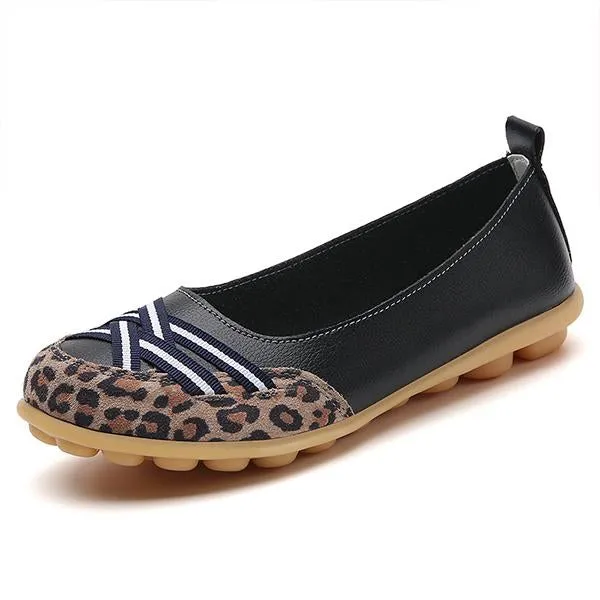 Women's Casual Leopard Print Spliced Slip-On Flats 17438100S