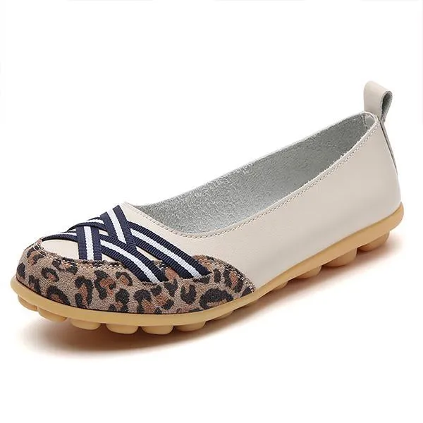 Women's Casual Leopard Print Spliced Slip-On Flats 17438100S